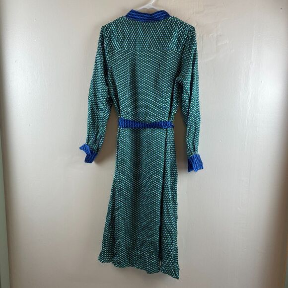 Boden NWT Kate Satin Green Geo Daze Long Sleeve Midi Shirt Dress Size 12 Office - Picture 5 of 16